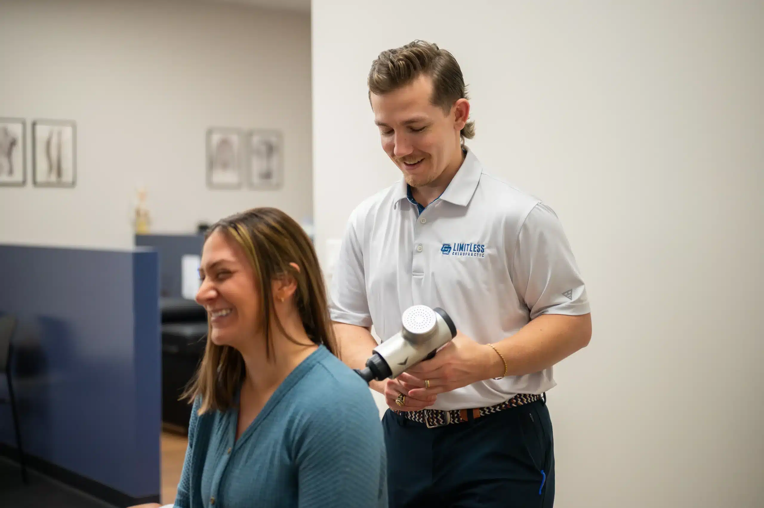 Chiropractic services at Limitless Chiropractic with Dr. Seth Little performing soft tissue therapy